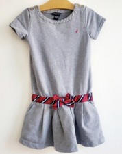 NAUTICA Girls' Grey Bow Belted Short Sleeve Buttoned Shoulder Pockets Dress 10
