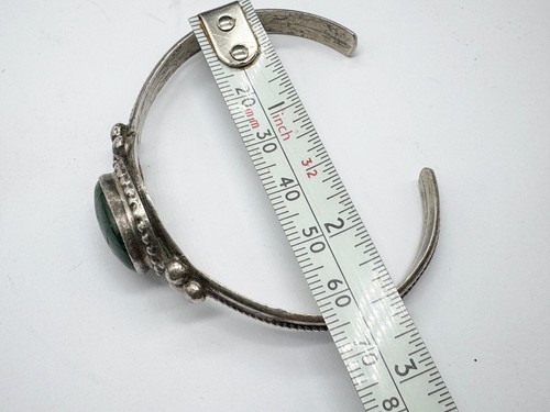 VINTAGE SOLID SILVER NORBET JOHNSON MALACHITE NAVAJO BRACELET BANGLE - Picture 10 of 12
