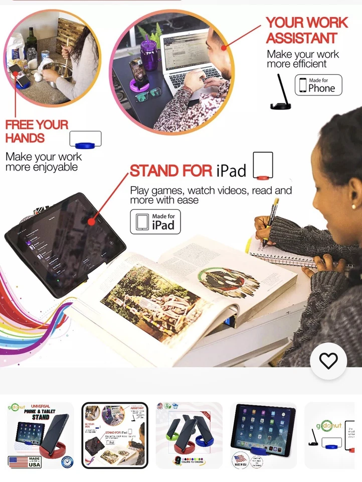 Soporte universal para tableta y teléfono GoDonut® iPad, iPhone, Samsung | Amarillo Foto 2 de 3