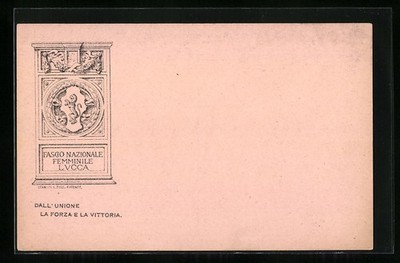 Relief mit Löwen und Inschrift Fasco Nazionale Femminile Lucca, Ansichtskarte 