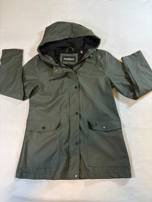 Rain Jacket Hooded Utility Madden NYC M Fits Like X Green Rubber Coated Parka