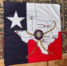 Vintage 20  X 20 1/2  State Of Texas Bandana Western 100 Cotton Hankie Biker