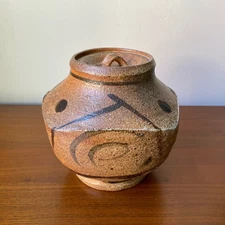 Wood/Soda Fired Square Jar — Handmade Studio Art Pottery, Mingei [unsigned]