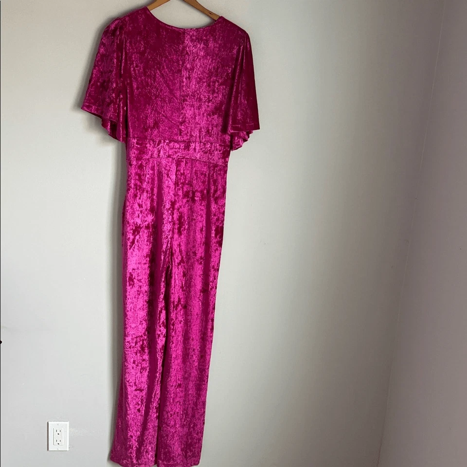 Free People Night Fever Fuchsia Velvet Jumpsuit Size Small - Image 3 of 4