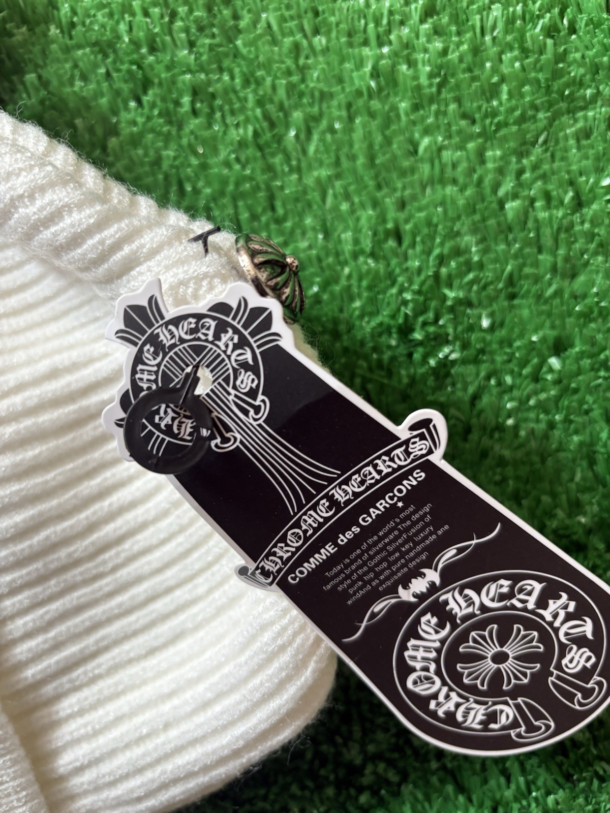 Chrome Hearts White Ribbed Knit Beanie Hat Solid Pattern Warm Winter Cap thumbnail 3