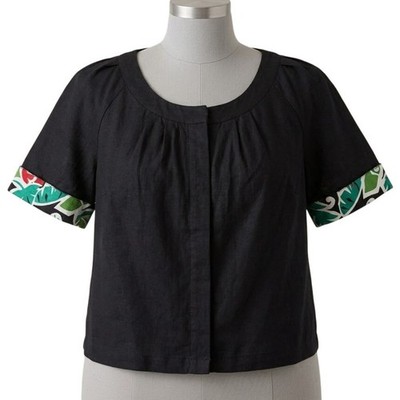 Dressbarn Top Plus 20W Black Linen Blend Short Sleeve Resort Office Tropical 