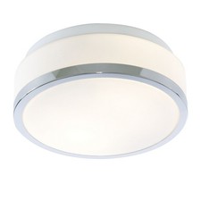 Image of 23cm Modern Chrome Trim Finish White Glass Bathroom Flush Fitting Ceiling Light