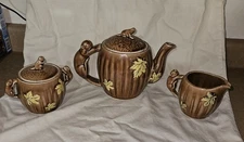 Shafford Maple Leaf Beaver Teapot , Sugar & Creamer Woodland Japan - Vintage