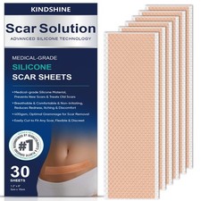 KINDSHINE 30Pcs Medical Grade Silicone Scar Sheets, 1.2"x6" Advanced Scar T...