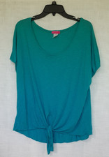 Analogy Womens 1X Lighweight Teal Tie Front Short Sleeve T-shirt USA Made