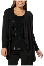 Colleen Lopez Women's Sequined Twofer Top w Front Cascade Panels Black