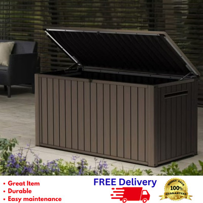 Keter 170 Gallon Resin Deck Box Large Outdoor Storage Bench Waterproof Wood Look