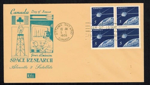 Canada #445, 1966 5¢ Alouette II Space Kolor Kover cachet FDC