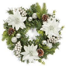 16" Artificial Christmas Wreath for Front Door, Poinsettia Pine Cones Berries