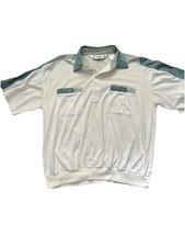 Vintage Palm Land Classics Polo Banded Bottom Shirt Mens L White Green Retro 80