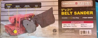 Chicago Electric 69859 Belt Sander   6.5 Amp 3'' × 18'' Detachable Dust Bag NIB!
