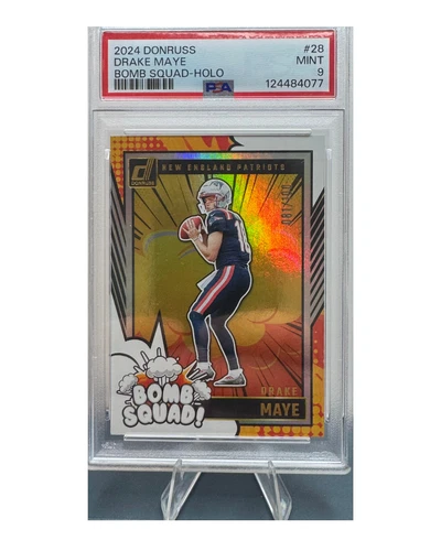 🔥 2024 Donruss Drake Maye Bomb Squad Holo PSA 9 Mint #28 – Patriots RC Insert
