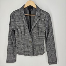 Kaii Womens Large Single Button Blazer Jacket Black Gray Check Y2k Houndstooth