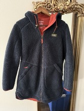 LL Bean Mountain Pile Fleece Hoodie Women Blue Long Jacket Full Zip Sherpa Small
