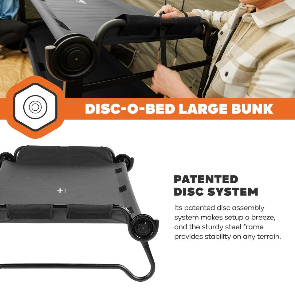 Disc-O-Bed 大号户外可调式 2 人便携式野营垃圾婴儿床,黑色 — 第 3/4 张图片