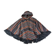 Vintage King Of The Ponchos Country Place Wool Poncho Cape Fringe Zip Aztec