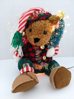 Avon Color Changing 2003 Holiday Lighted Fiber Optic Christmas Teddy Bear