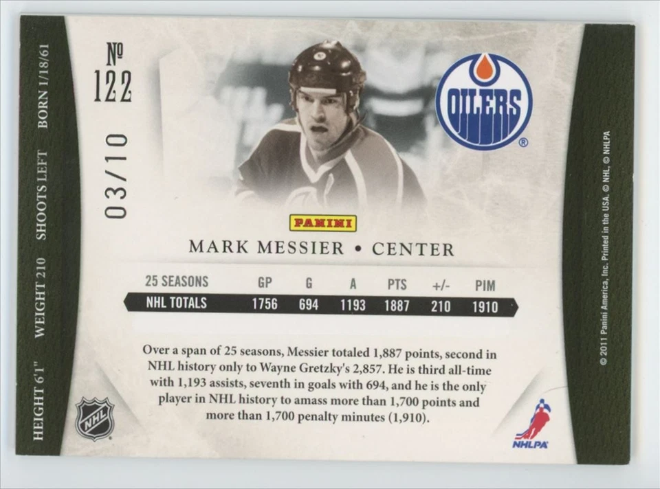 2011-12 Panini Limited Retired 2004 Sappire HOF 03/10 Mark Messier  New York - Image 2 of 2