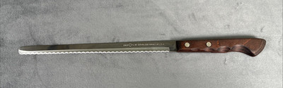 Ekco Flint Arrowhead Stainless Vanadium Serrated Bread Knife Wood Handle USA VTG