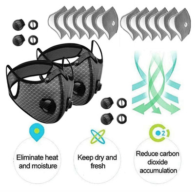 2x Reusable Cycling Sports Face Mask Breathing Valves With Active Carbon Filter