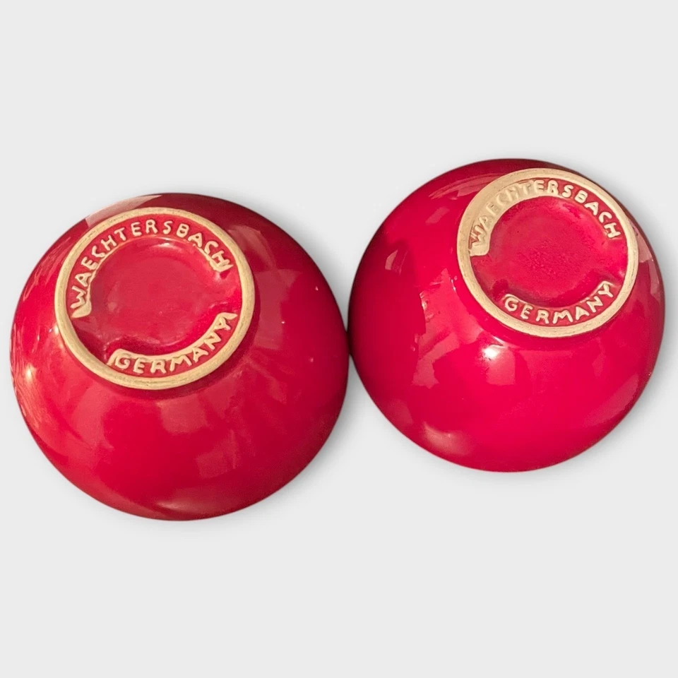 Waechtersbach Germany Set of 2 Ceramic 6" Soup Cereal Red Pedestal Vintage Bowls - Image 2 of 4