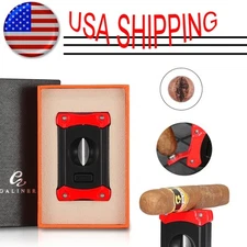 Galiner Stainless Steel V-Cutter Cigar Cutter Punch Cigar Guillotine Cutter Red
