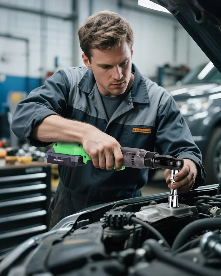 WORKPROX 20V 3/8" Kit de llaves de trinquete eléctricas inalámbricas 74 ft-lbs 250 rpm 2 baterías Foto 2 de 4