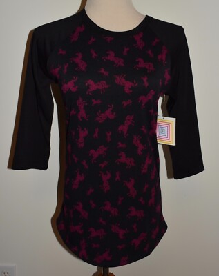 New LuLaRoe Shirt Unicorn Black 3/4 Sleeve Randy Top XS