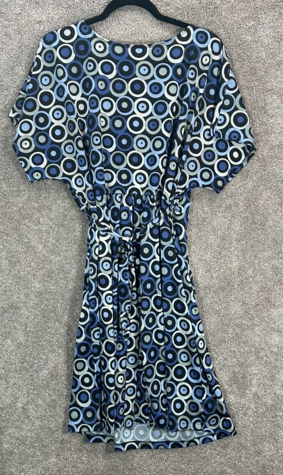 Vestido Tessuto 2X=18-20W Hasta la Rodilla Azul Remolino Círculos Gorra Manga Corta Corbata Trasera Foto 3 de 4