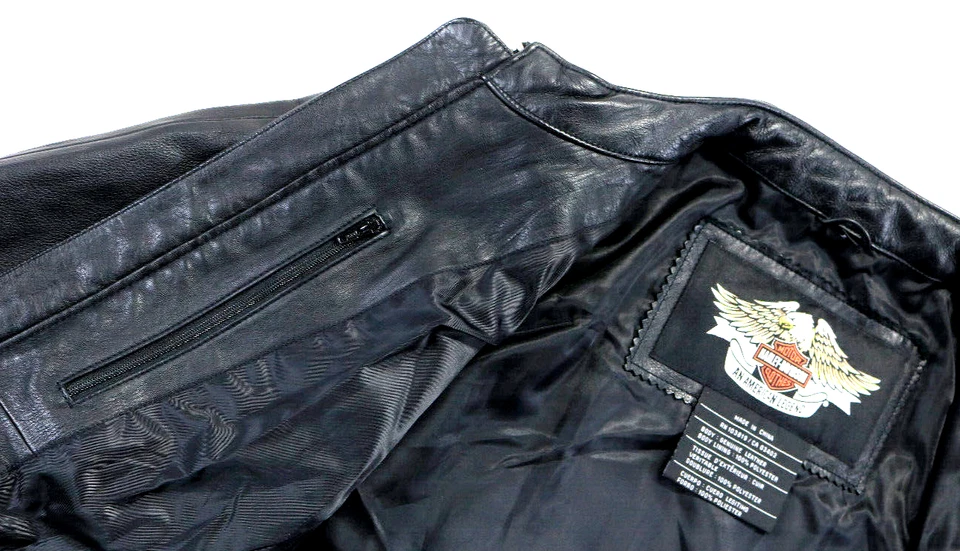 harley davidson jacket L black red yellow leather Wildcard RARE soft zip womens - Image 4 of 4