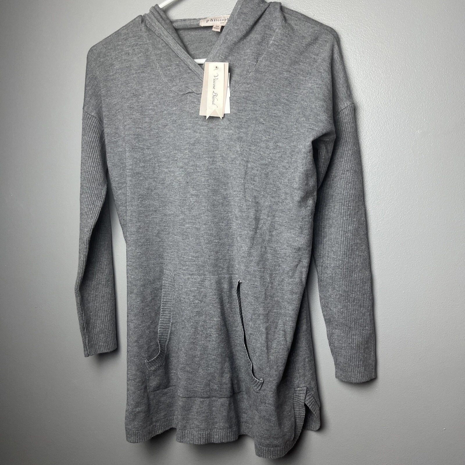 Philosophy Women's XS Hoodie Heather Front Pocket Long Sleeve NEW