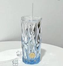 New 2024 China Starbucks Diamond 18oz Glass Straw Cup Tumbler