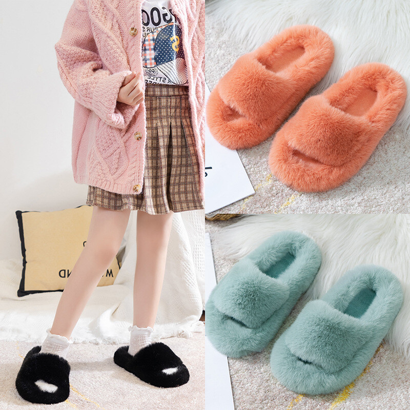 SAOLA Pantofole pelose per bambini suola morbida infradito pelose ragazze cotone scarpe da principessa