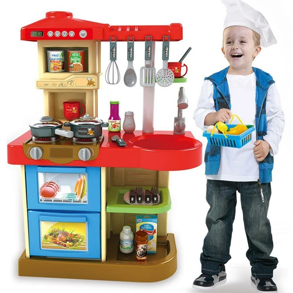 Cucina Giocattolo Bambini Fornello Luci Suoni 30 Accessori Gioco 52x26x72cm - Immagine 2 di 4