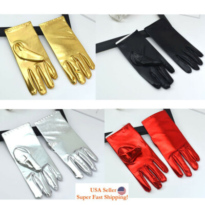 Women's Short Metallic Shinning Gloves Cosplay Halloween Dance Finger Gloves 