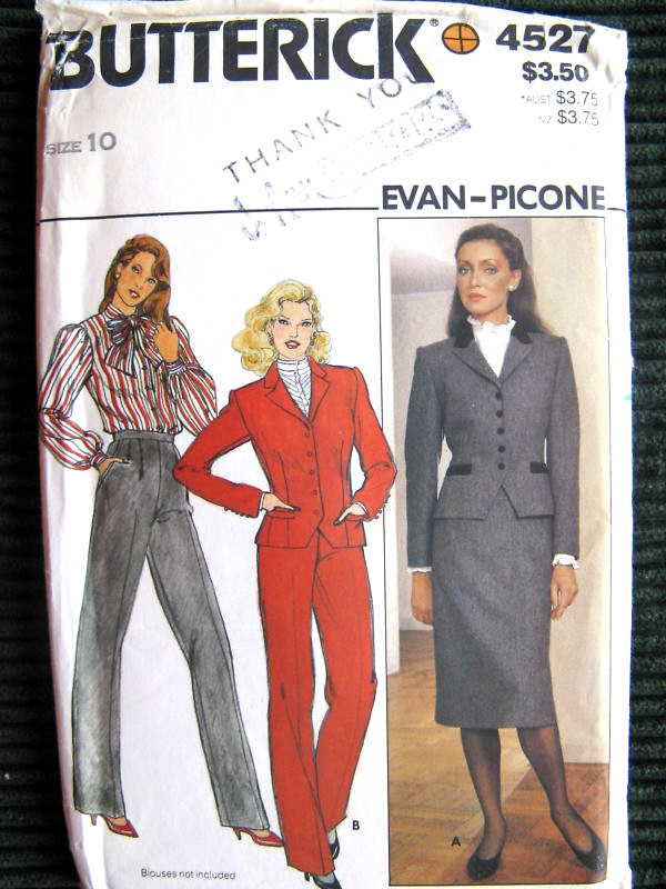 CLASSIC SUIT Pattern Skirt Pant Jacket Designer EVAN-PICONE Butterick 4527