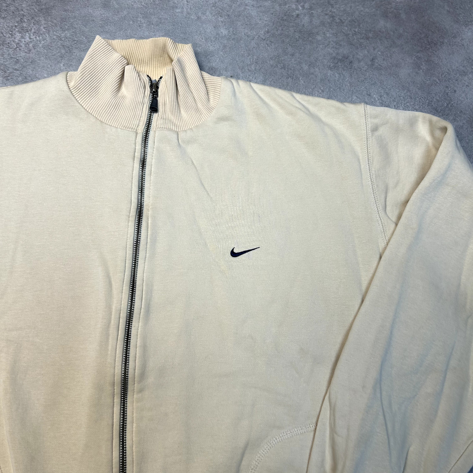 Nike Sweatshirt Mens 2XL Full Zip Embroidered Swoosh Sportswear Jumper, Beige image 4