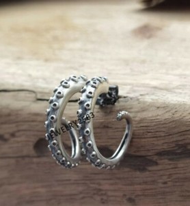 Authentic Solid Metal Men's Personalize Octopus Stud Earing 14k White Gold Plated Silver