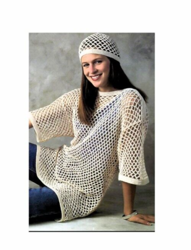 CROCHET PATTERN Pretty mesh cover up top / tunic  hat 30-44"  PDF DOWNLOAD - Picture 1 of 2