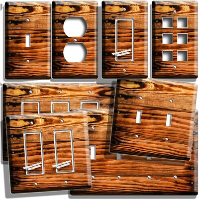 RUSTIC ANTIQUE WOOD PLANKS NAILS STYLE LIGHT SWITCH OUTLET WALL PLATE ROOM DECOR