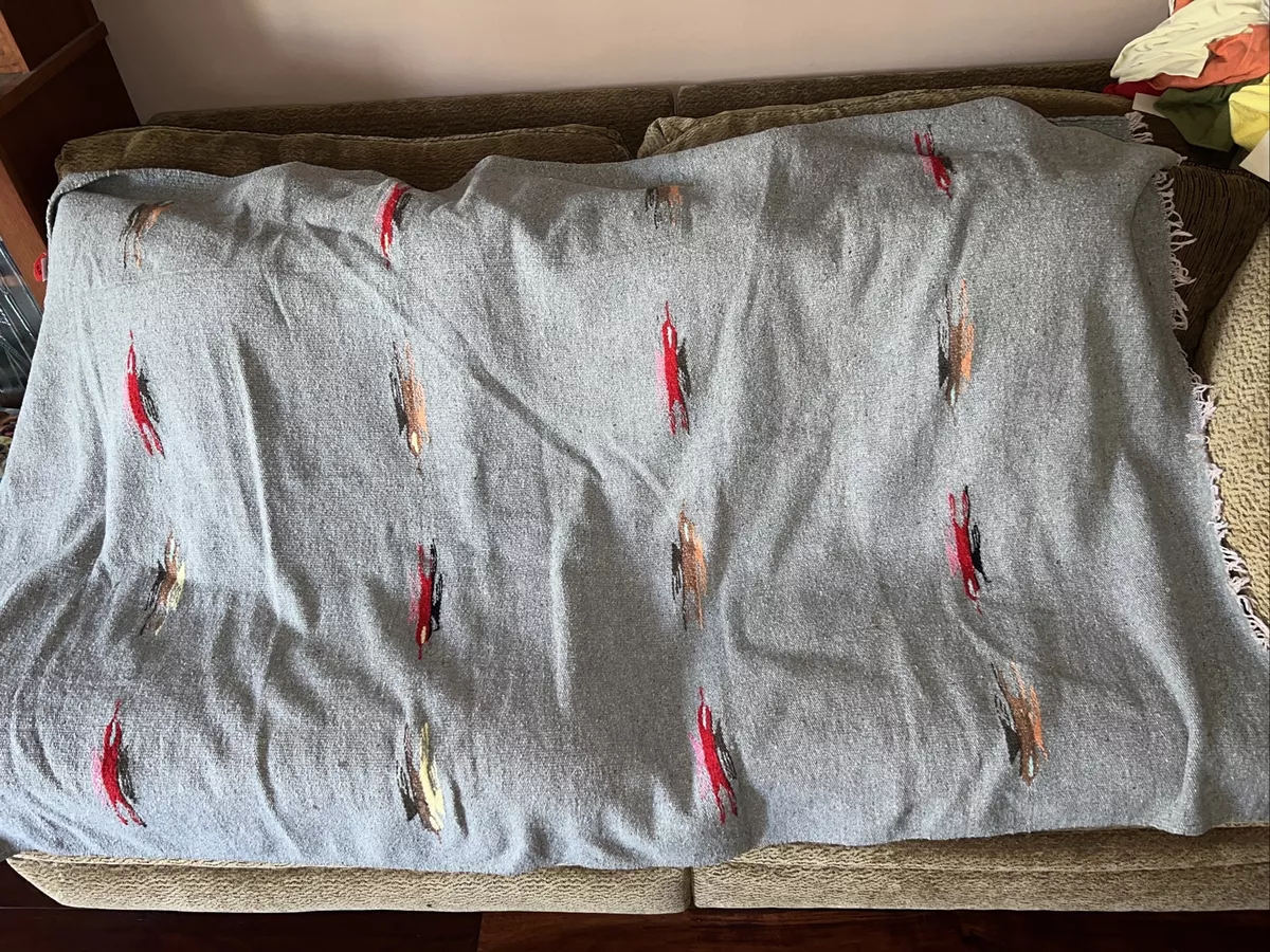 Vintage Mexican Handmade Wool Blue Thunderbird Blanket 60 X 45 Beautiful