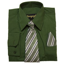 Boys Dill Green Dress Shirt V2000 with Matching Tie Hankie Long Sleeves 4 to 20