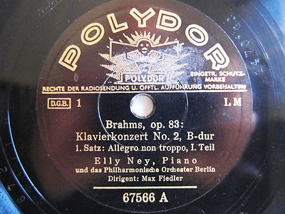 6x 78rpm ELLY NEY+MAX FIEDLER - BRAHMS PIANO Concerto Op.83 No.2 - RARE POLYDOR