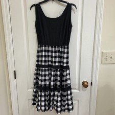 Vintage 50s Full Skirt Black Gingham Sleeveless Dress Handmade Size S Rockabilly