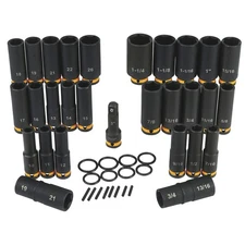 Klutch 1/2in.-Drive Deep Impact Socket Set, SAE + Metric, Chrome Molybdenum,